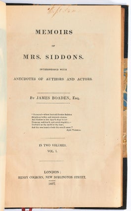 Memoirs of Mrs. Siddons. Interspersed with Anecdotes of Authors and Actors (Two Volume Set)