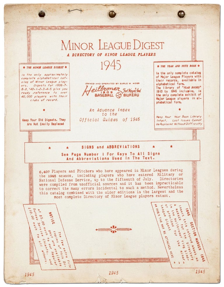 Item #415501 Minor League Digest: A Directory of Minor League Players 1945: An Advance Index to the Official Guides of 1946