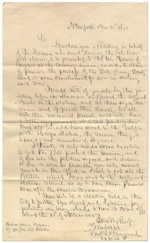 Item #415703 Handwritten Circular Petition to get Bounties for Mexican War Naval Veterans