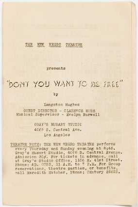 Item #415849 The New Negro Presents "Dont You Want To Be Free" Langston HUGHES