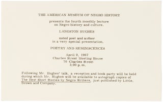 Item #415850 The American Museum of Negro History presents ... Langston Hughes. Langston HUGHES