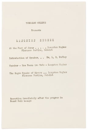 Item #415853 (Small broadside): Tougaloo College Presents Langston Hughes. Langston HUGHES