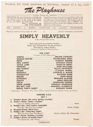Item #415857 (Handbill and palm card for): Simply Heavenly. Langston HUGHES