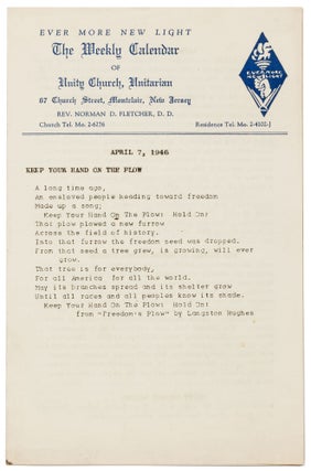 Item #415862 (Program): Keep Your Hand on the Plow. Langston HUGHES