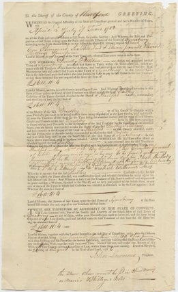 Item #415894 Partially Printed Document Arresting the Symsbury, Connecticut Tax Collector. John...