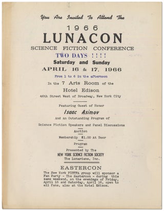 Item #416084 [Broadside]: You are Invited to Attend the 1966 Lunacon Science Fiction Conference....