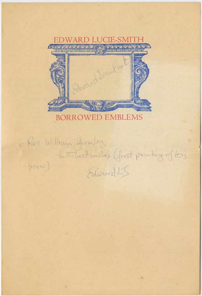 Item #416293 (Prospectus): Borrowed Emblems. Edward LUCIE-SMITH.