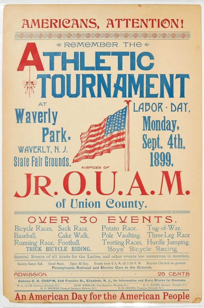 Item #416322 [Broadside]: Americans, Attention! Remember the Athletic Tournament at Waverly Park, Waverly, N.J. State Fair Grounds