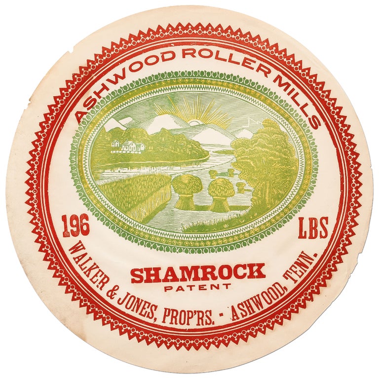 Item #416457 [Barrel Label]: Ashwood Roller Mills 196 Lbs Shamrock Patent White Dove Highest Patent Flour. Athens, Ala.