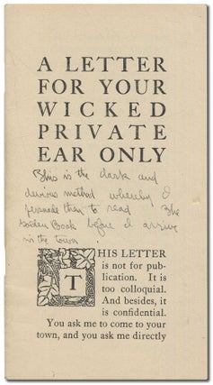 Item #417026 A Letter for your Wicked Private Ear Only. Nicholas Vachel LINDSAY