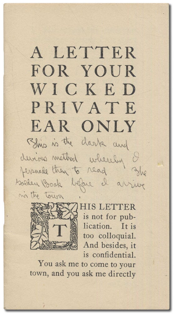 Item #417026 A Letter for your Wicked Private Ear Only. Nicholas Vachel LINDSAY.