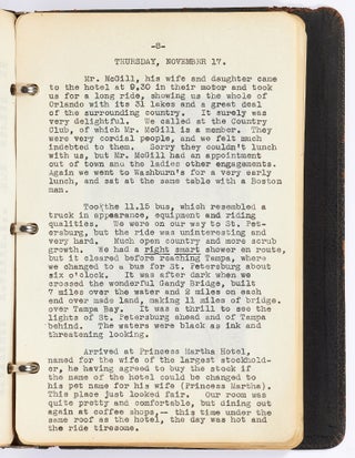 [Journal]: Woman's Typed Travel Journal to the Northeast and Florida from 1927-1930