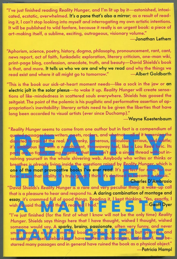 Item #417665 Reality Hunger: A Manifesto. David SHIELDS.
