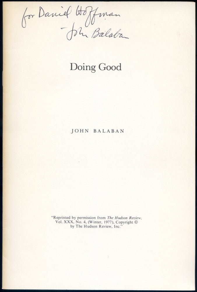 Item #418430 Doing Good. John BALABAN.