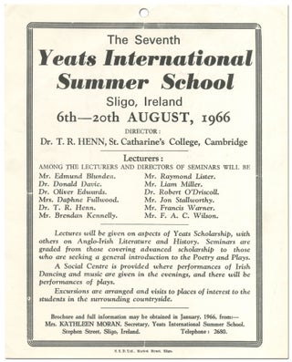 Item #418483 [Broadside]: The Seventh Yeats International Summer School. W. B. YEATS