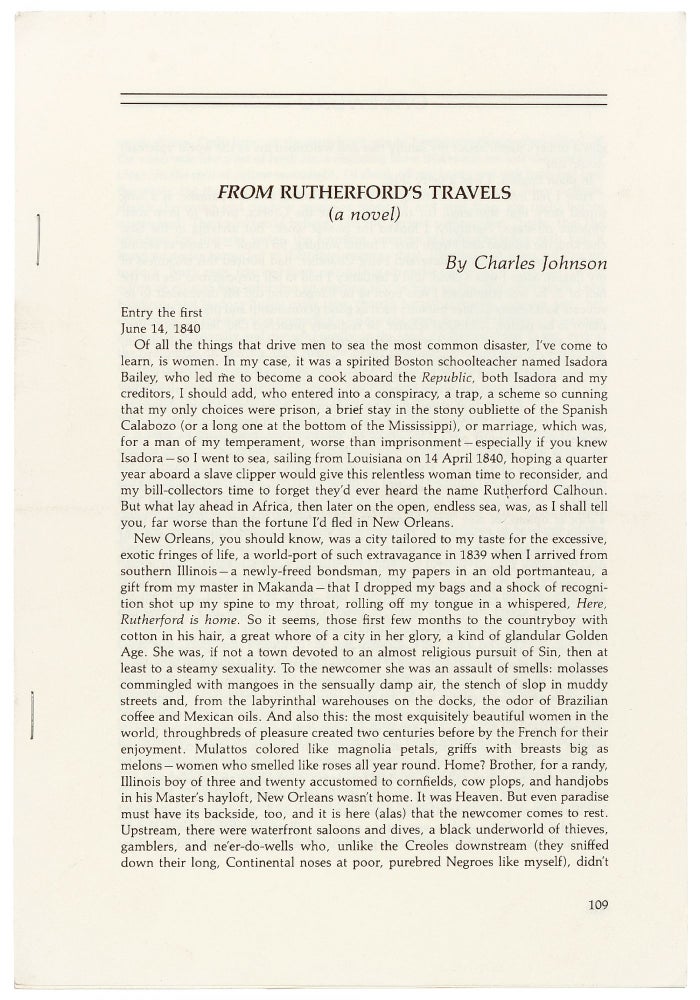 Item #419993 [Offprint]: From Rutherford's Travels [first chapter of The Middle Passage]. Charles JOHNSON.