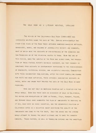 [Typed Manuscript]: A Prospectus for a Dissertation on The Gold Rush as a Literary Heritage, 1876-1929