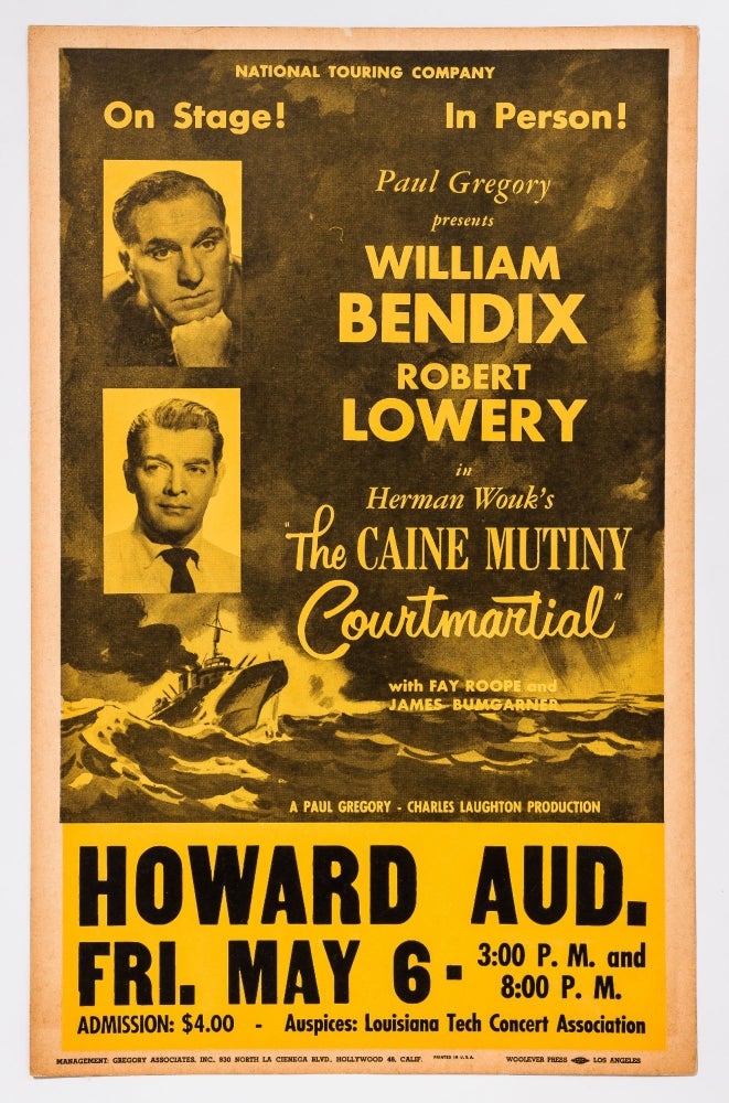 Item #420486 [Broadside]: The Caine Mutiny Courtmartial. William BENDIX, Robert Lowerey, Herman WOUK.