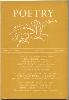 Item #422126 Poetry: Volume XCIII, Number 1, October 1958. Thom GUNN, Denise Levertov, Henry RAGO