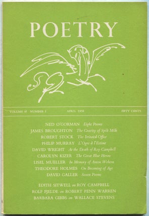 Item #422144 Poetry: Volume XCII, Number 1, April 1958. Edith SITWELL, Robert Penn Warren, Henry...