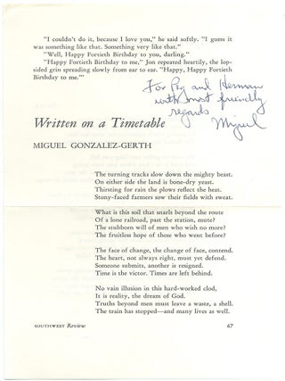 Poem): Written on a Timetable. Miguel GONZALEZ-GERTH.