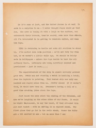 (Archive): Typed Journal Entries from a Chief Radio Officer Onboard the SS Jean Lafitte during the start of World War II