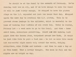 (Archive): Typed Journal Entries from a Chief Radio Officer Onboard the SS Jean Lafitte during the start of World War II
