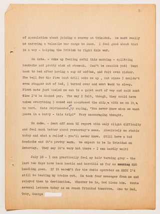 (Archive): Typed Journal Entries from a Chief Radio Officer Onboard the SS Jean Lafitte during the start of World War II