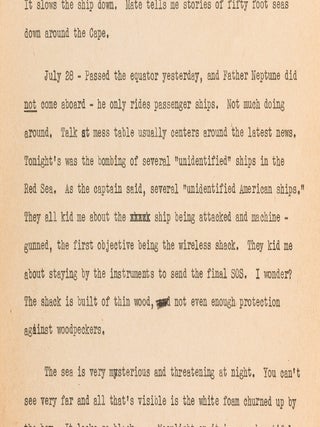 (Archive): Typed Journal Entries from a Chief Radio Officer Onboard the SS Jean Lafitte during the start of World War II