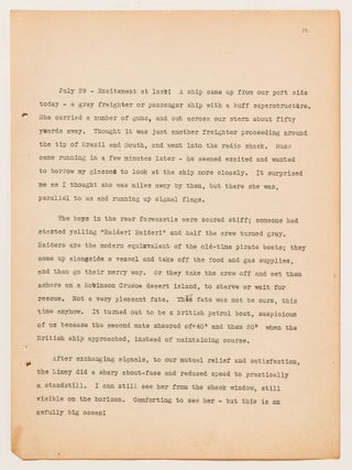 (Archive): Typed Journal Entries from a Chief Radio Officer Onboard the SS Jean Lafitte during the start of World War II