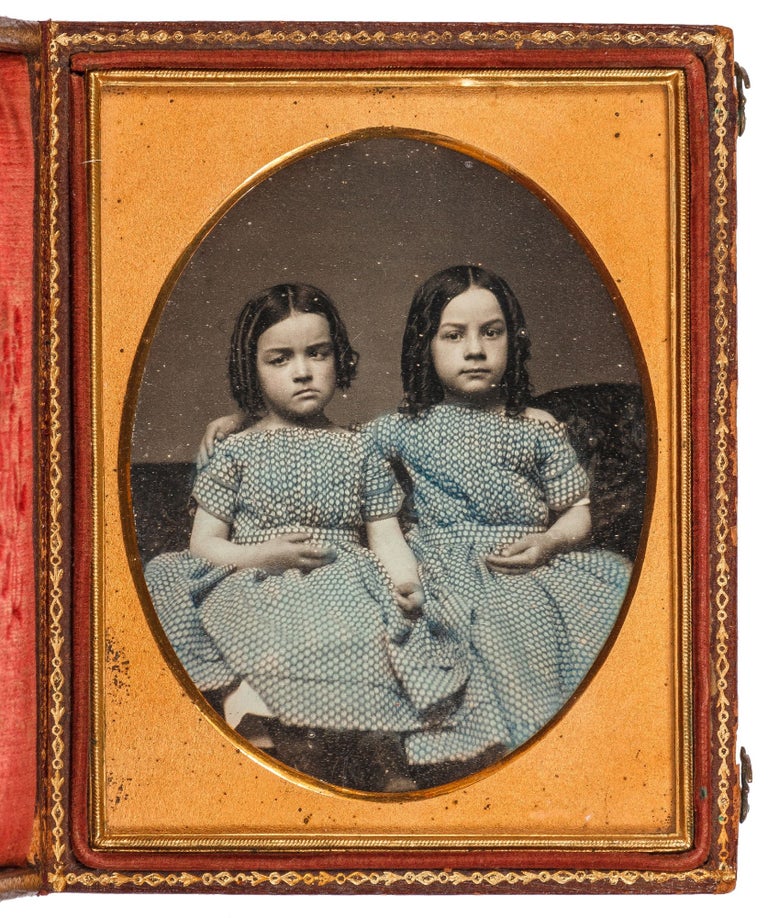 Item #423285 Hand-tinted Quarter-Plate Daguerreotype Portrait of Young Sisters