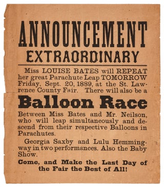 Item #423334 [Broadside]: Announcement Extraordinary: Miss Louise Bates will Repeat her great...