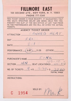 (Archive): New York City's Fillmore East Ticket Pad from 1969 Featuring Music Performances