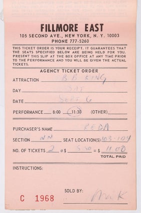 (Archive): New York City's Fillmore East Ticket Pad from 1969 Featuring Music Performances