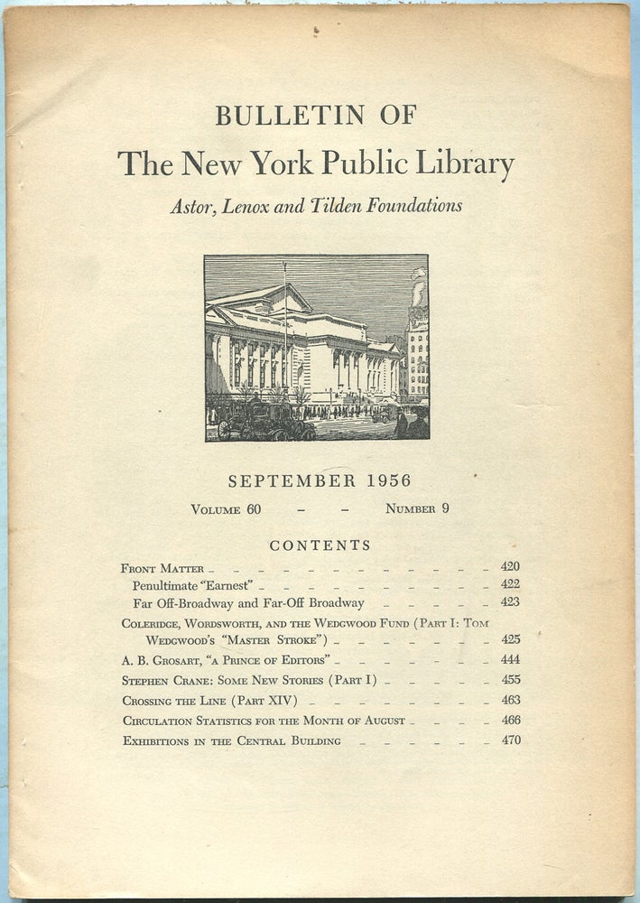 Item #423641 Bulletin of The New York Public Library: September 1956, Volume 60, Number 9. David V. ERDMAN.