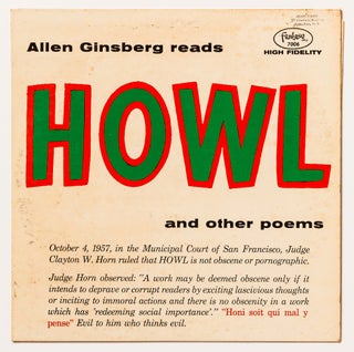 Item #423750 (Vinyl record): Allen Ginsberg Reads Howl and Other Poems. Allen GINSBERG