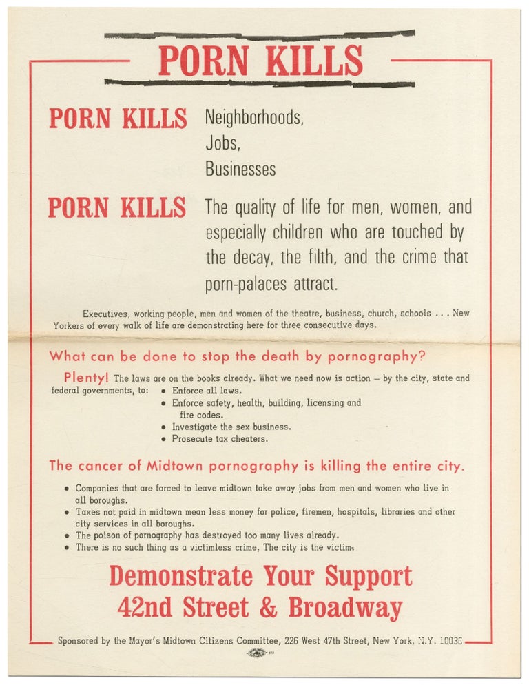 Item #423924 [Flyer or small broadside]: Porn Kills... Demonstrate Your Support 42nd Street & Broadway