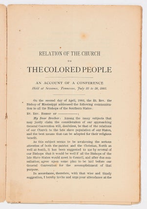 An Account of the Conference on the Relation of the Church to the Colored People of the South, Held at Sewanee, Tennessee. July 25 to 28, 1883