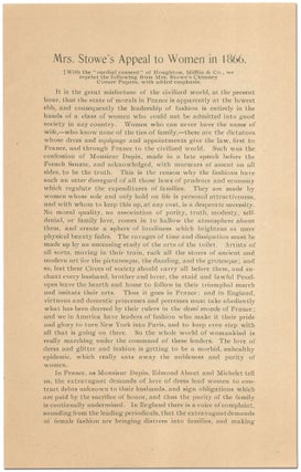 Item #424123 Mrs. Stowe's Appeal to Women in 1866 [with] Note. Harriet Beecher STOWE, Frances E....