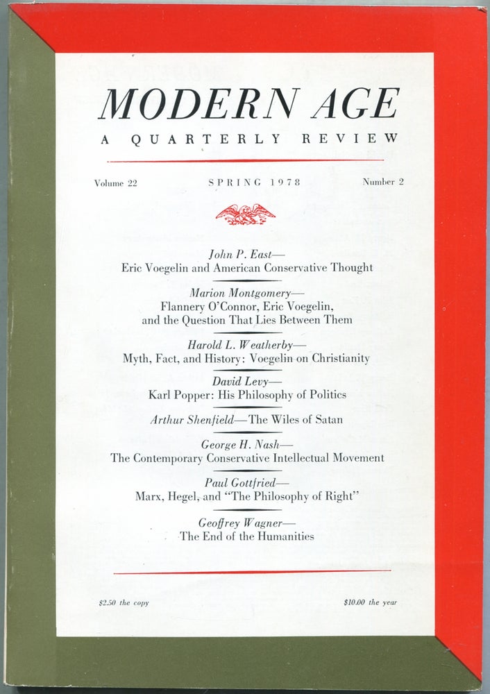 Item #424906 Modern Age: A Quarterly Review: Spring 1978, Volume 22, Number 2. David S. COLLIER.