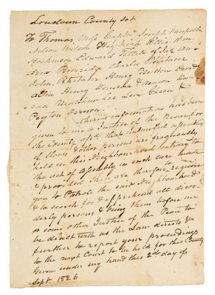 Item #425819 Manuscript Warrant Ordering a Slave Patrol in Antebellum Virginia