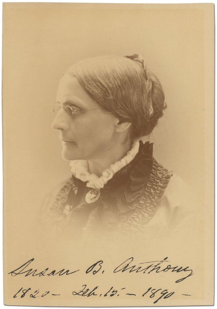 Item #426017 Signed Cabinet Card Portrait Photograph Commemorating her 70th Birthday. Susan B. ANTHONY.