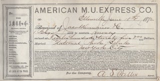 American M. U. Express Co. Receipt Book for 1872-3