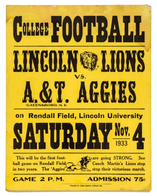 Item #426584 [Broadside]: College Football. Lincoln Lions vs. A. & T. Greensboro, N.C. Aggies on...