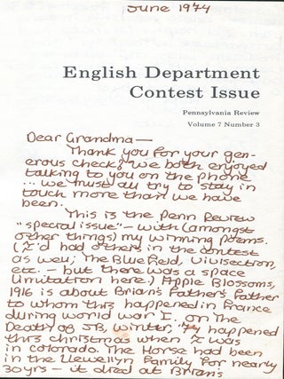 English Department Contest Issue: Pennsylvania Review: Spring 1974, Volume 7, Number 3