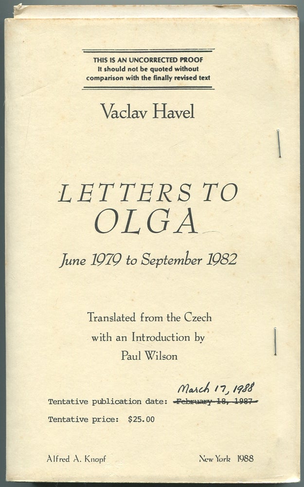 Item #432610 Letters to Olga June 1979 to September 1982. Vaclav HAVEL.