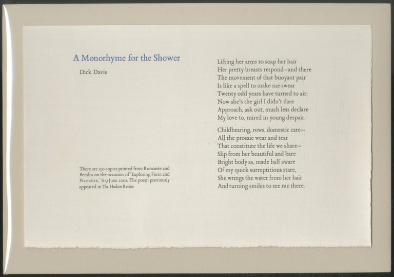 Item #433027 A Monorhyme for the Shower. Dick DAVIS.