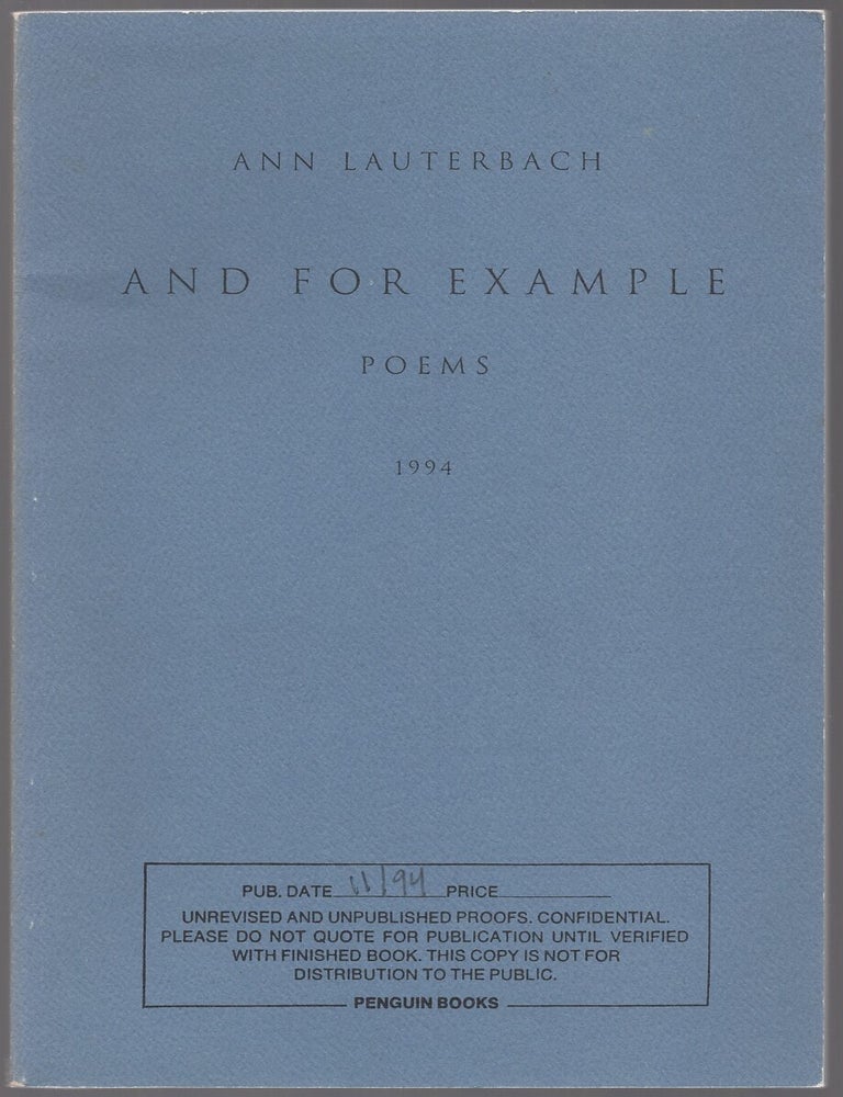 Item #433528 And for Example. Ann LAUTERBACH.