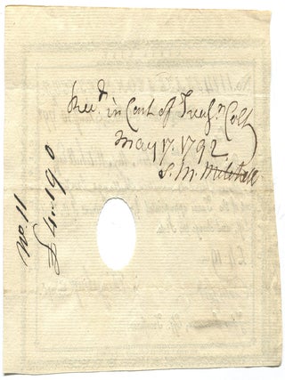 Partially Printed Civil List Pay Note for Stephen Mix Mitchell. January 30th, 1792