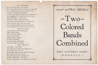 Item #436528 [Handbill]: ex-tra! ex-TRA! EXTRA! Two Colored Bands Combined. NEXT SATURDAY NIGHT!...